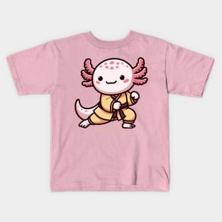 cute martial art axolotl Kids T-Shirt